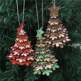 New Wooden Christmas Pendant Creative Five-pointed Star Snowflake Bell Christmas Tree Hanging Small Ornaments Party Colorful Decor VT1816