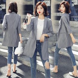 Women's Jackets Grey Stripes Small Suit Coat 2021 Spring/Autumn Clothing Style Graceful Leisure Suit1