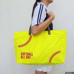 Bordado softballball duffel bag ga almacén softball-todos los días de lona amarilla de todo el día bolsas de viaje al aire libre