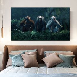 3 Monkeys Canvas Painting No Speak No Say No See Wall Art Pictures For Living Room Animal Posters And Prints Decorative Cuadros