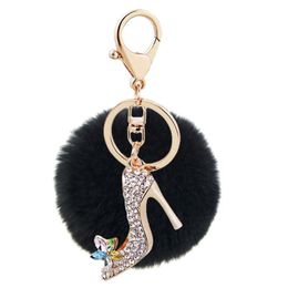 Keychains Crystal Elephant Pompom Keychain 100% Real Fur For Women Bag Famous Chan Designer Charms Car Pendant