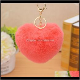 Fashion Drop Delivery 2021 12Cm Cute Fluffy Heart Keychains Womens Pom Poms Faux Rex Rabbit Fur Chains Girl Bag Hang Car Key Ring Jewellery Aes