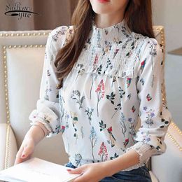 Camisas Mujer Long Sleeve Plus Size Printing Women Blouse Tops OL Loose Vintage Pullover Chiffon Shirt 6956 50 210508