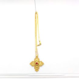 Cross Pendant Necklace Gold Colour Green Blue Red CZ Chain Head portrait Coin SELLER FAST FREE Necklace Curb Chain 500MM