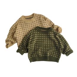 New Baby Sweaters for Girls Boys Floral Pullover Autumn Thick Sweater Green Kids Clothes Casual Knitted Children's Outerwear Y1024