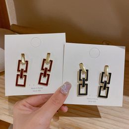 Spring Minimalist Hollow Square Drop Earrings for Women Vintage Black Red Geometric Long Dangle Earrings Party Gift