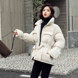 Korean Cotton-padded Winter Jackets Women Coat Adjustable Waist Down Cotton Padded Parkas Warm Short Coats Female D287 210512