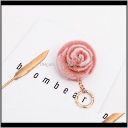 Keychains Fashion Aessories Fluffy Pompom Keychain Rose Flower Women Bag Charm Real Natural Fur Balls Genuine Pom Poms Key Chain Drop Deliver