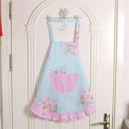 cotton cloth princess apron print floral cleaning kitchen s for women baking mats helper Sleeveless Apron sale 210625