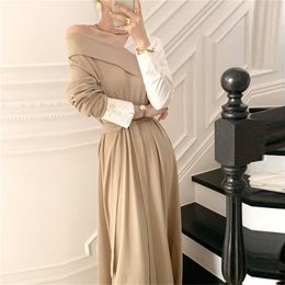 Chic Apricot V-neck Dress Woman Full-sleeve Slim Waist Elegant Korean Maxi Vestidos Ol Clothing Street Wear Dresses Female 210603