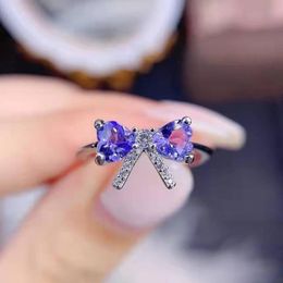 Wedding Rings 2022 Fashion Exquisite 925 Silvery Ring Inlay Purple Zircon Korean Style Bowknot Jewellry For Women Engagement Gifts