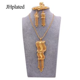 Dubai Hawaiian 24K Gold Plated Filled Necklace Earrings Bracelet Ring Bridal Wedding Jewelery Set Gifts Jewelry Sets For Women &