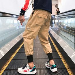 Fashion Male Halon Pants Loose Style Student Youth Men's Khaki Black Functional Overalls Spring Leg Ankle-length Sports Pants X0723