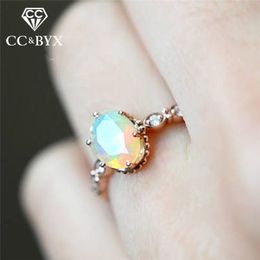 rose gold oval ring UK - Wedding Rings Bijoux For Women Opal Cubic Zirconia Oval Stone Bridal Engagement Jewelry Ring Rose Gold Accessories 1535