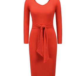 Women Summer Knitted Elegant Fashion Dress Sashes Sheath Full Length Regular Sleeve Solid Colour Round Neck 210522