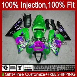 Injection Mould OEM For KAWASAKI NINJA ZX600 ZX-6R ZX 6R 6 R 600 CC 03-04 Body 8No.140 ZX 636 600CC ZX636 2003 2004 Bodywork ZX-636 ZX600C ZX6R 03 04 Fairing Kit green pink