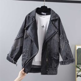 Vintage Mid Long Jeans Jacket Coat Women Outerwear Autumn Fashion Chain Tassel Denim Jackets Female Harajuku Chaqueta Mujer 211014