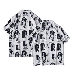 High street hip-hop trend shirt vintage loose graffiti pattern short-sleeved shirts trendy brand men and women couple