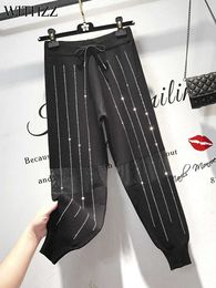 WITHZZ Women Spring Autumn Fashion Knitted High Waist Sequined Trousers Loose Sports Casual Harem Pants Q0801