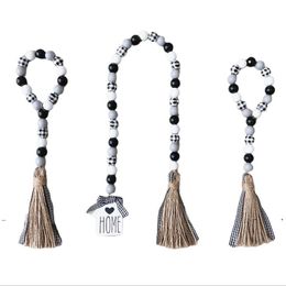 new Rural Wood Beads Tassel Hanging Pendant Farmhouse Decor INS Nordic Creative Hemp Rope Beaded Children Home Decorative 3pc/set EWE7222