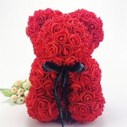 Decorative Flowers & Wreaths DIY Eddy Rose Bear With Box Artificial PE Flower 25cm Valentine's Day For Girlfriend Women Wife Mother's Gifts