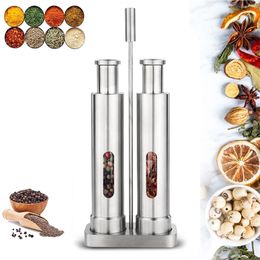 Manual Pepper Mill Salt Shakers Thumb Push One-handed Grinder Stainless Steel Spice Sauce Grinders Stick Kitchen Tools 210712