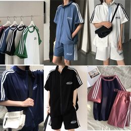 [Cotton] Summer fashion sports suit Hong Kong style retro female student short-sleeved shorts loose two-piece suit X0428