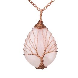 Twiner Natural Stone Tree of Life Necklace Rose Quartz Opal Turchese Tiger's Eye Life Seee Collana per le donne gioielli