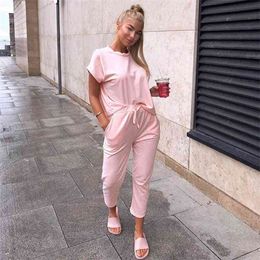 Summer Pink Black 2 Piece Set Tracksuit Women Solid Two Top And Pants Femme Clothes Lace Up Lounge Wear 210517