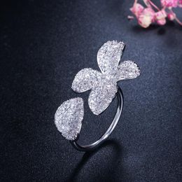 Wedding Rings DEELAN Fashion For Women Girl CZ Zircon Lucky Four-leaf Clover Bridal Finger Adjustable Woman Ring Party Jewellery