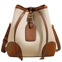 first layer cow female new pull rope niche design light luxury leather large capacity through one shoulder bucket bag