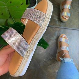 Plus Size Shiny Flats Shoes Woman Slides Lazy Slippers Beach Glitter Women Summer Sandals Sandalias Mujer Sapato Feminino K0330