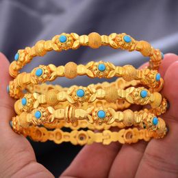 Bangle 4pcs/Lot 24k Dubai Two Gold Colour Bangles Bracelet For Women Girl African Eritrea Wedding Bridal Bangels Jewellery