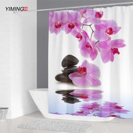 Zen Quiet Flowing Water Pebble Shower Curtain Polyester Waterproof Home Decor Curtain With Hook Washable 200*180cm 210609