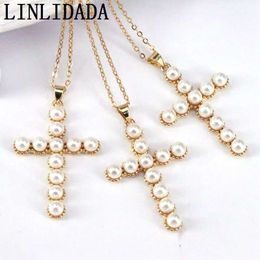 5Pcs Charm Pearl Shell Pendant Necklaces For Women Gold Colour Cross Necklace Jewellery Gifts
