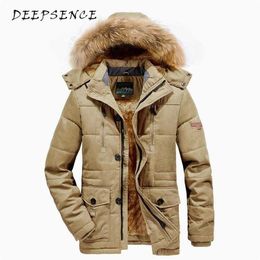 Deepsence Men's Winter Fleece Warm Hooded Parka Jacket Men's Fall Coat Thicken Windproof Pocket Parka Men 211204