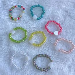 Transparent Fashion Heart Ring Trendy Korean Handmade Multi-color Small Beads Rings Women Girl Stretch Weave Style Jewelry