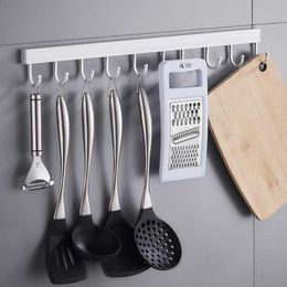 Aluminium towel hook bathroom kitchen wall hanging door back row hook coat hanger free punch 210724