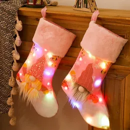 -Led Light Up Christmas Moda do Presente Saco de Natal Árvore de Natal Decorações Ornament Socks Saco de doces Decorações de festa em casa A851