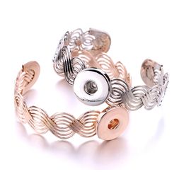 Gold Silver Hollow Metal Alloy Snap Button Cuff Bangle Jewelry 18mm Snaps Bracelet for Women Bracelets