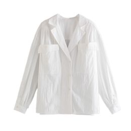 Summer Women Shirts White Loose Oversized Blouses Female Tops Korean Style Blusas Pockets 210430