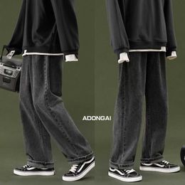 Jeans male spring loose punk streetwea trend black straight jeans women students Korean wide-leg men's trousers autumn 210526