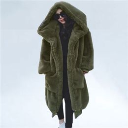 Oversized Winter Faux Fur Coat Women Parka Long Warm Faux Fur Jacket Coats Hoodies Loose Winter Coat Outwear casaco feminino 220112