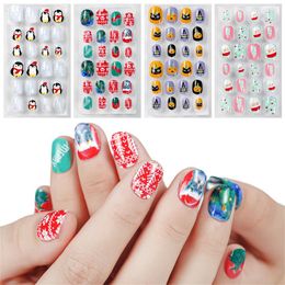 NAF013 24 PCS / Lot Cartoon Kid Nail Acrylic Candy Full Cover Press på naglar för barn Falska Barn Nails Art Girls DIY med lim