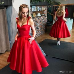 Spaghetti A Line Prom Dresses Red Sweetheart Sexy Satin None Evening Party Plus Size Special Occasion Dress