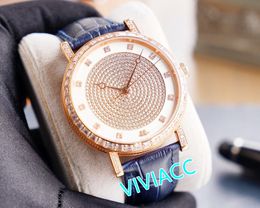 Casual Women's Crystal Watch with Ice Diamond Clock Classic Brand Rose Gold Rhinestone Watches Female genuine leather