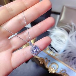 Square Cut Excellent White D Color Diamond Test Passed Moissanite Pendant Necklace Female Gift Silver 925 Jewelry