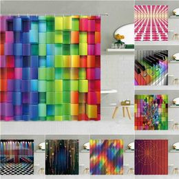 Rainbow Color 3D Geometric Pattern Shower Curtain Holiday Party Carnival Decoration Bathroom Waterproof Cloth Hooks Curtains Set 211116