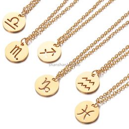 Pendant 12 Constell Coin Necklace Stainless Steel Gold Zodiac Sign Necklaces Women Fashion Jewelry Will and Sandy Libra Leo Pisces Virgo