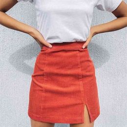Femme côtelé jupe été sexy mini vintage Harajuku s FLIT Slim Slim Taille haute Straight Dames Style coréen 210729